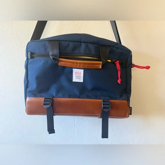 Topo Designs Commuter Briefcase - Navy/Brown Leather - Picture 2 of 10